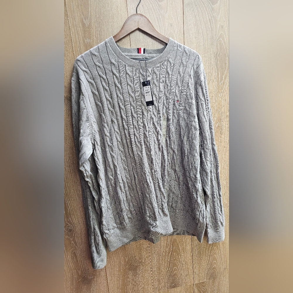 Tommy Hilfiger 100% Cotton Men's Gray Cable Knit Sweater